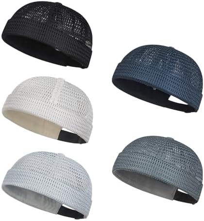 2 Pack Men’s Breathable Brimless Docker Hat, Adjustable Lightweight Mesh Skull Cap for Summer Outdoor Wear (2pcs-D,One Size) - 1