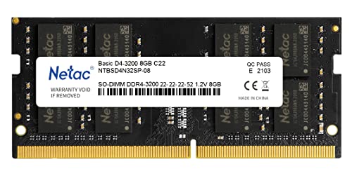 Image of Netac Basic OS DDR4 8GB 3200MHz Laptop RAM | CL22 PC4-25600 260-Pin SO-DIMM | 1.2V Non-ECC Notebook Memory Upgrade | 3 Years Warranty