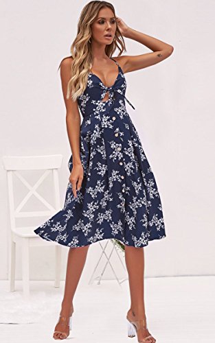 Image of ECOWISH Women 2026 Summer Dresses Tie Front V-Neck Spaghetti Strap Button Down A-Line Backless Swing Midi Dress