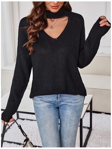 Image of GORGLITTER Women's Cut Out Oversized Lighweight Sweater V Neck Long Sleeve Sexy Trendy 2025 Fall Pullover Tops