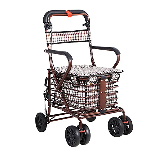 Nizzvlo シルバーカー 手押し車 折りたたみ 高齢者用 歩行補助 おしゃれ 花柄 買い物カート 座面付き 高さ調節 ブレーキ・フットペダル付き 介護 散歩 コンパクト収納 (ブラウンC)