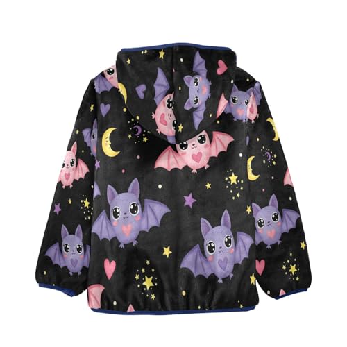 Cute Bats on Black Background Toddler Fleece Jacket Girl Boys Hooded Fleece Jacket Coat Warm Outwear Zip-up 3-10T2