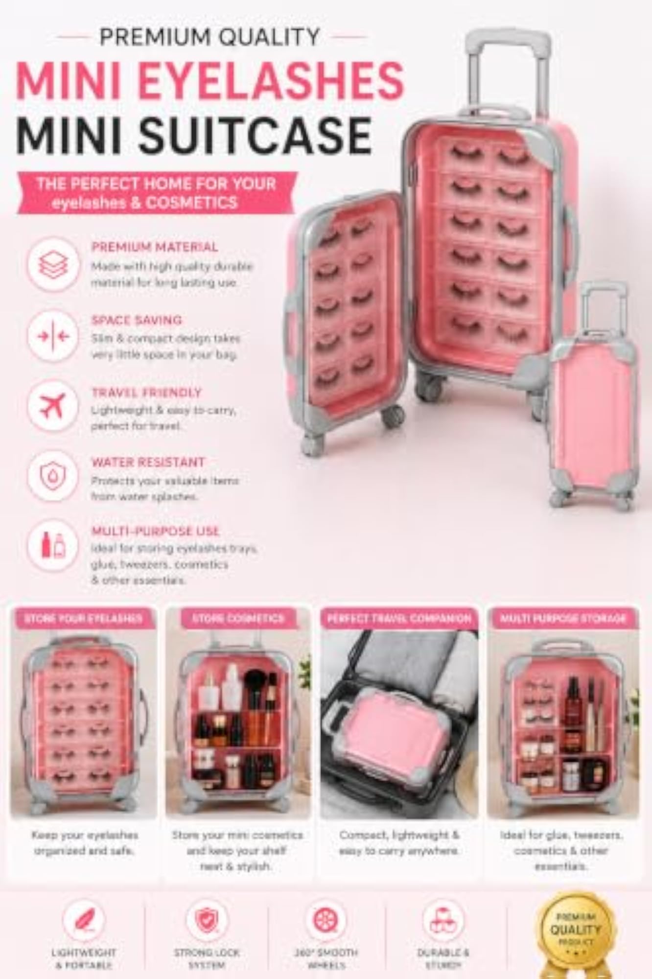 Mini Suitcase Travel Storage Case, Pink