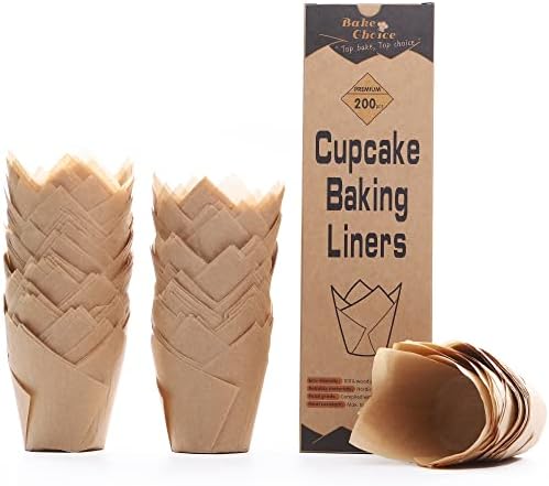 [Nordic Paper] 200pcs Natural Tulip Cupcake Liners for Baking Cups Unbleached EU Parchment paper Tulip Muffin Liners, Cupcake Wrapper for Party, Christmas by Bake Choice