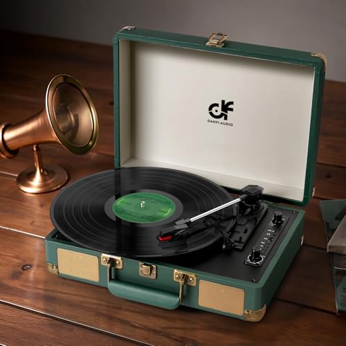 Bluetooth Record Player, 3-Speed Portable Suitcase Turntable with Built-in Speakers, USB Recording to MP3, RCA Line Out, AUX Input, Headphone Jack, Dark Green Bluetooth Record Player, 3-Speed Portable Suitcase Turntable with Built-in Speakers, USB Recording to MP3, RCA Line Out, AUX Input, Headphone Jack, Dark Green - Image 4