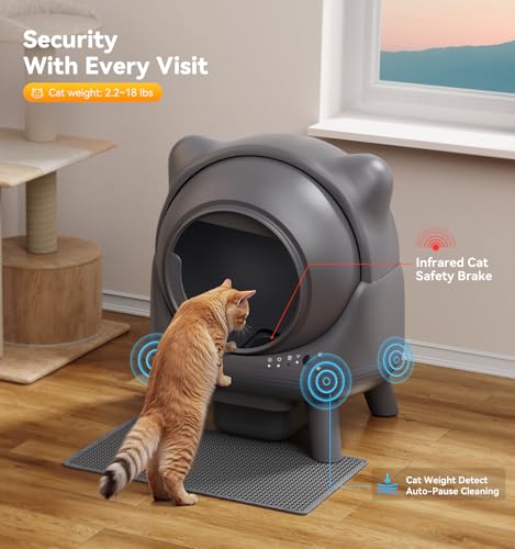 Self Cleaning Litter Box, Automatic Litter Box, FEELNEEDY Odor Control Robot, Cat Ears Design, 65L APP Real-Time Monitor, Cat Litter-Boxs for Multiple Cats, Safety Sensors, with 1 Trash Bag - Image 6