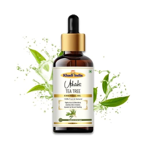 Image of Khadi Tea Tree Essential Oil 15 ml | Pure & Natural | For Acne, Breakouts & Scars | Face & Body Massage Oil | Dandruff & Scalp Health | All Skin & Hair Types | Aromatherapy for Men & Women