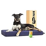 Barkbox Memory Foam Platform Dog Bed | Plush Mattress for Orthopedic Joint Relief | Machine Washable Cuddler with Removable Cover and Water-Resistant Lining | Includes Squeaker Toy (Medium, Navy)