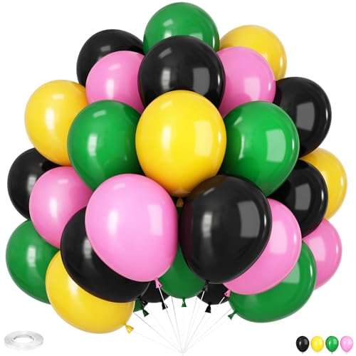 Black Green Pink Yellow Balloons, 60pcs 12Inch Black and Green Yellow Pink Balloons, for Girl Birthday Wedding Baby Shower Party Decorations