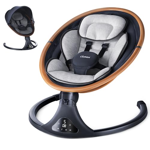 Image of LAREX Baby Swing to Toddler Electric Infant Swing Portable for Newborn Boy Girl, 5 Sway Speeds with Remote Control, 12 Preset Melodies and Bluetooth, 0-6 Months Max 20 Lbs (Gray)