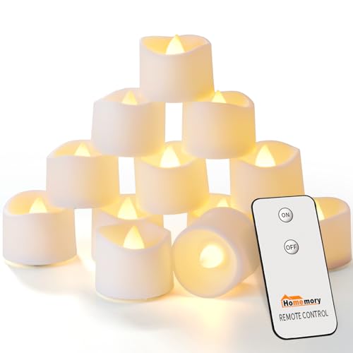 Homemory 12 Stück Teelichter Flackern mit Fernbedienung, Elektrische Batterie LED Kerzen, inklusive Batterien, Deko für Weihnachten, Hochzeit, Party, Warmweiße Lichter