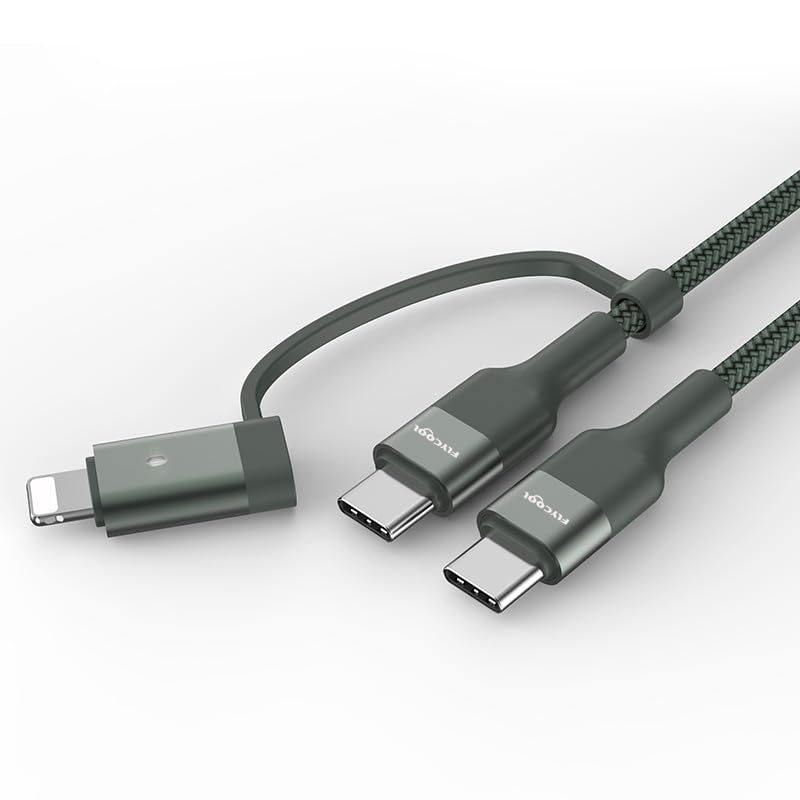 FlyCool2-in-1 Nylon Braided USB C Cable Lighting Cable 60W [Fast Charging & Data Sync] 3FT Charger Cable Charging Cord Lighting/Type C Ports for iPhone 15/15 Pro/15 Plus/15 14 Pro Max