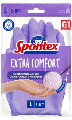 Spontex Extra Comfort, guanti per la casa con morbida fodera in tessuto, ideali per tutti i lavori di pulizia in casa, lavabili a 30 °C, taglia L (8-8,5), 1 paio, viola