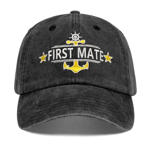 Image of Captain and First Mate Hat for Men Women, Cool Gifts for Boat Owners or Costume, White /Blue
