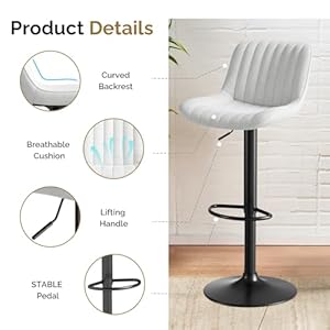 Bar Stools Set of 2, Kitchen Swivel Counter Barstool Adjustable Height Island Bar Chairs Modern Stools (White) Bar Stools Set of 2 Kitchen Swivel Counter Barstool Adjustable Height Island Bar Chairs Modern Stools White