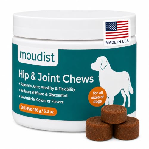 moudist Hip & Joint Chews for Dogs, Glucosamine, Chondroitin & MSM, 60 Chews
