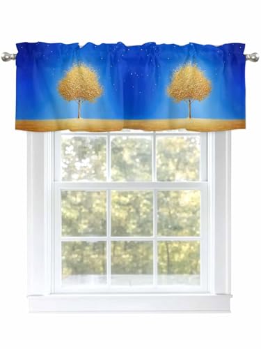 Dexnympq カフェカーテン 小窓用 水彩画 風景 グラデーション 地平線 ゴルードの木 カーテン おしゃれ 遮像 UVカット 遮熱 目隠し透けにくい ロッドポケット式 洗える キッチン 浴室 トレイ 子供部屋 喫茶店 洗面所 店舗飾り 軽量 1枚入り