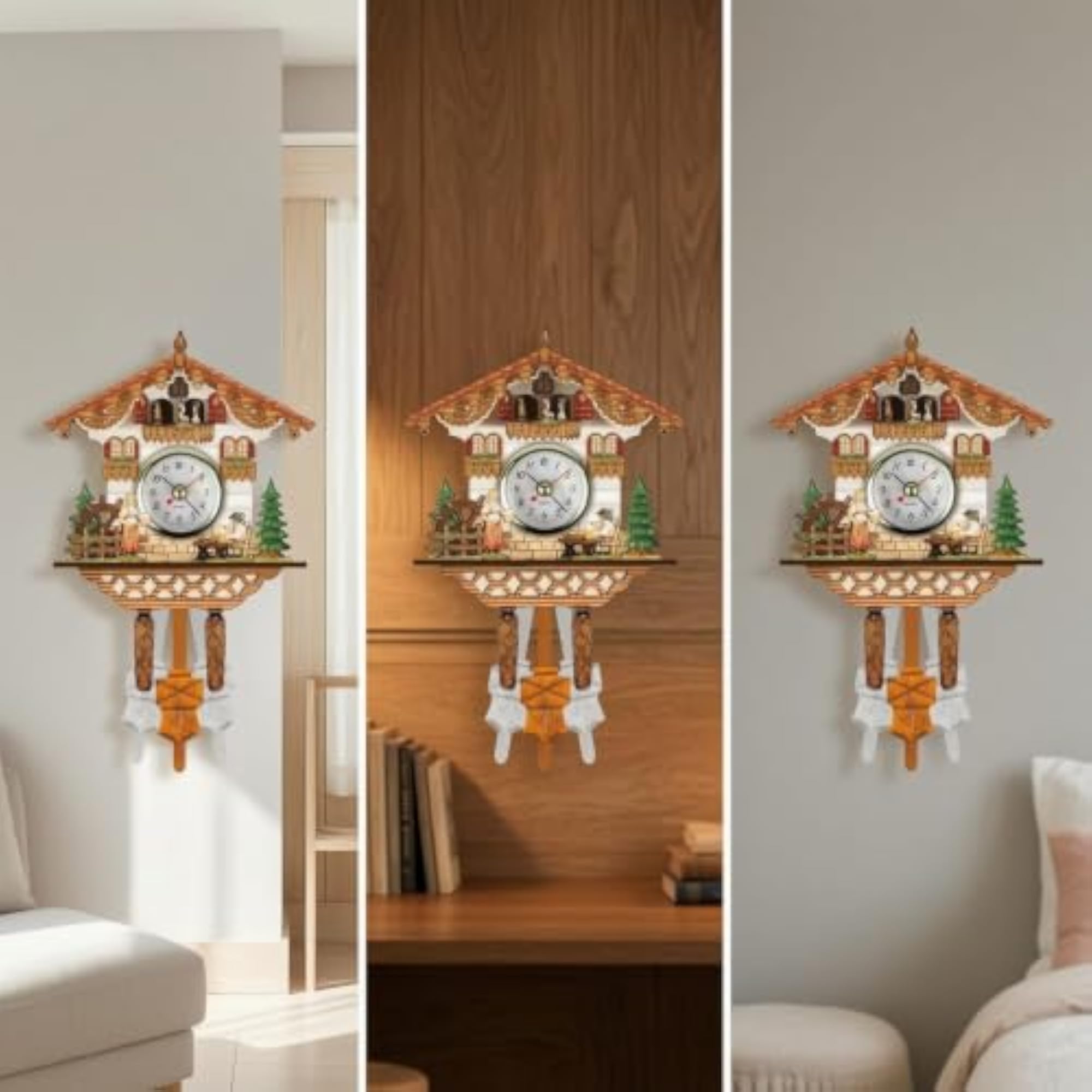Wooden Cuckoo Clock with Pendulum, Rustic Vintage Design
