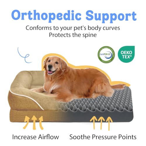 Image of Orthopedic Waterproof Dog Bed for Medium and Large Dogs | Egg Crate Foam, 4-Sided Bolster Support, Waterproof Liner, Non-Slip Bottom, Removable Bolster Cover, 36 x 27 Inch