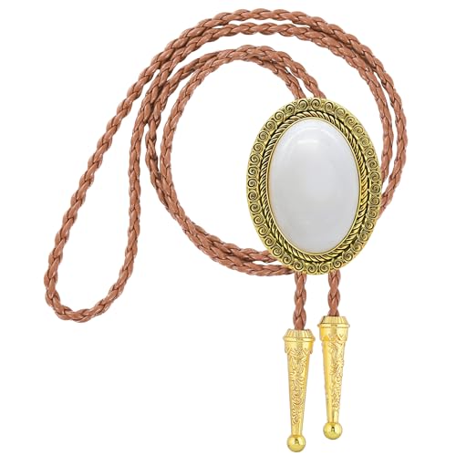 Image of Jeilwiy Bolo Tie for Men Real Stone Westwern Cowboy Ties Silver Bolos Women Leather Necktie Gift for Birthday Christmas