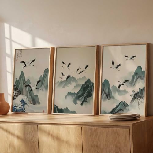 Image of kotart Japanese Nature Art View Framed Poster | Big Aesthetic Nature Art Wall Framed Posters for Living Room Bedroom Wall Decor Set Of 3 (20x30 Inch)