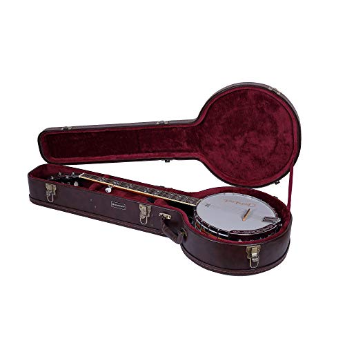 Image of Crossrock Wooden Banjo Case fits 5-String Resonator styles of Banjos- Stainless Steel Latches, Sponge Lining, Storage Space-Vintage Brown (CRW600BJBR)