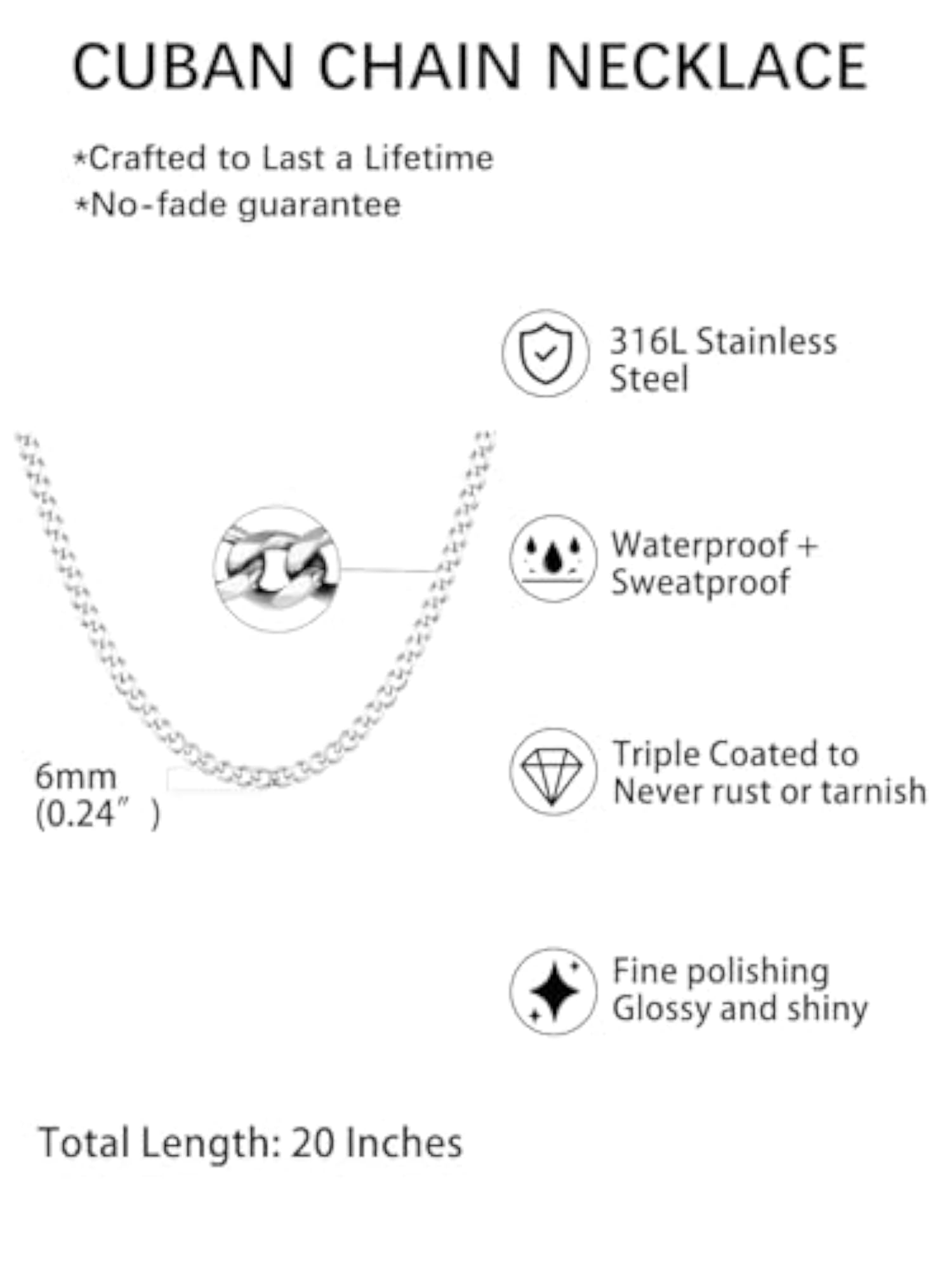 Artas Men's Cuban Chain Necklace, Gift for Dad