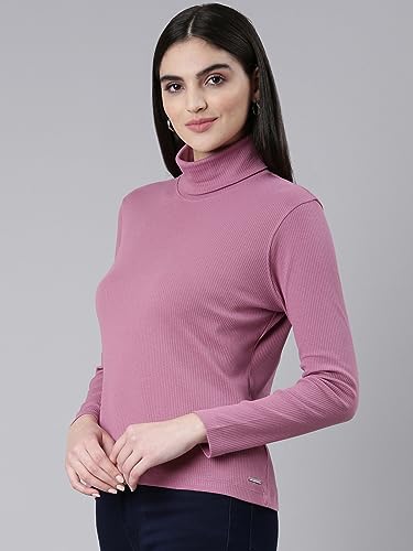Image of TWIN BIRDS Women Cotton Turtle Neck Ribbed Tee | Full Sleeve Winter Top