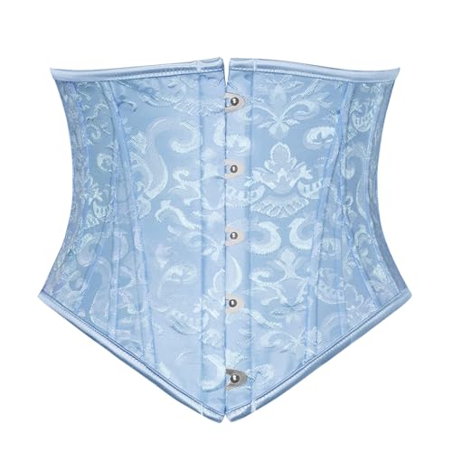 Scarlet Darkness Corset Belt for Women Underbust Satin Waist Training Cincher Corset Blue Jacquard Size 6