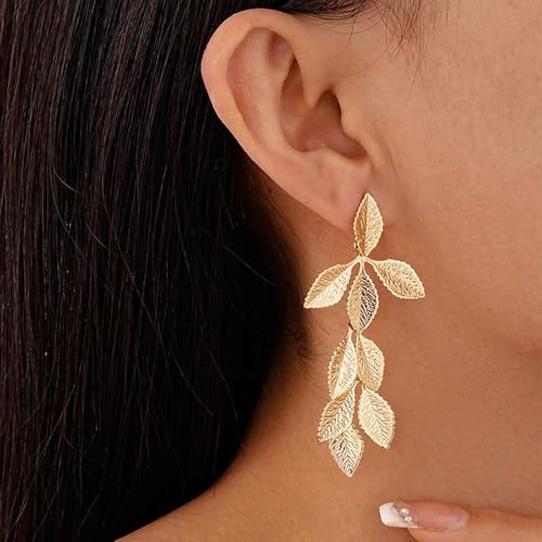 Gold Leaf Earrings Long Dangling Earrings for Women Gold Dangle Earrings for Women Trendy Earrings Summer Leaf Jewelry4