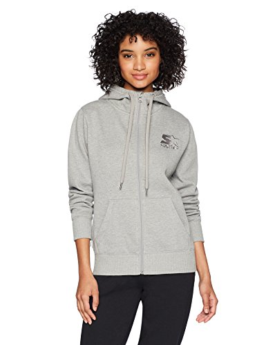 Starter Women's Standard Full-Zip Logo Hoodie with Solid Rib, vapor grey heather, Medium