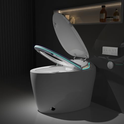 Inodoro inteligente negro con bidé integrado, inodoro eléctrico de lujo alargado con asiento calefactable y sensor de pie, descarga dual de 1.28 GPF, asiento con apertura/cierre automático, agua tibia y secador, múltiples modos de lavado (blanco) miniatura 5