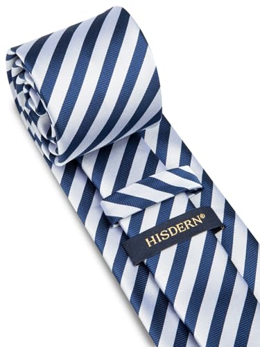 Image of HISDERN Mens Tie Striped Ties and Handkerchief Set Business Formal Woven Pocket Square Wedding College Stripe Necktie
