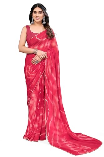 Image of MIRCHI FASHION Women Saree Shibori Print Chiffon | Elegant Festive and Functional Sari for All-Day Comfort with Matching Blouse