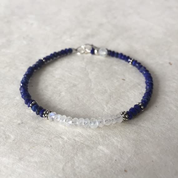 Bracelet lapis-lazuli d'exception, pierres de lune facettées de qualité supérieure - 2