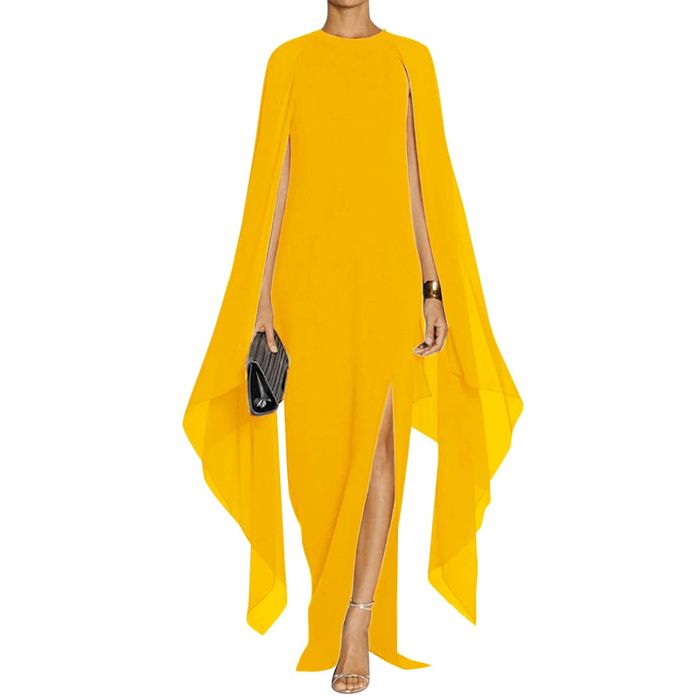 MAYFASEYWomen's Elegant High Split Flare Sleeve Formal Evening Gowns Maxi Dress with Cape
