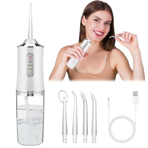 Wireless Oral Irrigator, 300 ml, 4 Nozzles, Interdental Cleaner, Mouth Irrigator, Travel IPX7 Waterproof, USB, Rechargeable