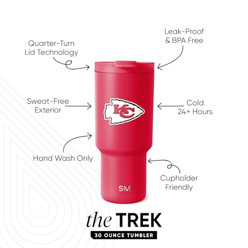 Image of Simple Modern Officially Licensed NFL Kansas City Chiefs 30 oz Tumbler with Flip Lid and Straws | Insulated Cup Stainless Steel | Gifts for Men Women | Trek Collection | Kansas City Chiefs