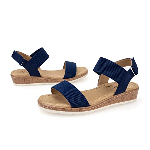 Image of VJH confort Women's Flat Sandals Open Toe Elastic Ankle Strap Slip on Comfy Low Wedge Sandals