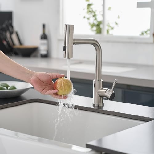GIMILI Touchless Kitchen Faucet with Pull Down Sprayer, 15” Hight Brushed Nickel Single Hole Handle Kitchen Sink Faucets - Thumbnail 7