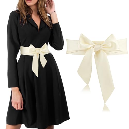 Andibro Cinturón de vestido para mujer, cinturón de satén para novia, accesorio de lazo para boda, dama de honor, cinturón de novia, Blanco, M
