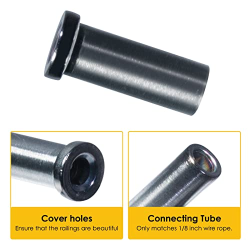 Eyourlife 40 Pack T316 Marine Grade Edelstahl 30/45 Grad Winkel abgeschrägte Schutzhüllen Holz Post Protector für 1/8inch Drahtseil Kabel Geländer, DIY Balustrade (90 Grad(Schwarz 20pcs))