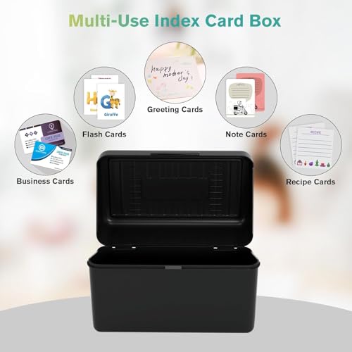 Lernkarteibox Schwarz, Index Box Black, Karteikasten Box, 355 Karteikarten, 5 Trennkarten und 6 Aufkleber, für Unterwegs, Lernen, Notizen, Schule, Büro und Zuhause