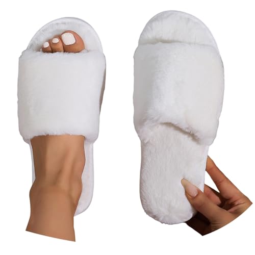Dasongff - Zapatillas de piel para mujer, con punta abierta, para mujer, zapatillas de felpa, zapatillas de peluche, cálidas, zapatillas de piel y sandalia para el hogar