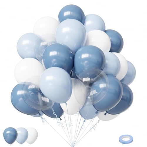 Image of Lukiituke Dusty Blue Balloons, 60Pcs Blue and White Balloons | 12in Latex Balloon for Birthday Wedding Bridal Showerl Decorations