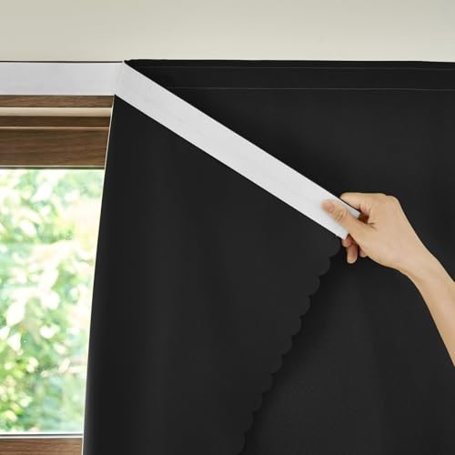 AJAZZ Adhesive French Door Blackout Curtains Thermal Insulated Darkening Shade Bedroom Kitchen 35 W X 59 L Black 1 Panel
