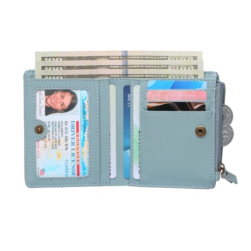 Image of GOIACII Small Women's Wallet Compact Bifold Credit Card Holder Mini Ladies Purse with 2 Zipper Coin Pockets