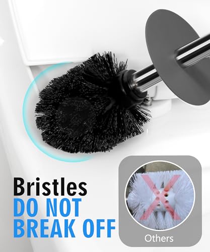 Image of Matt Gray Ceramic Toilet Brush and Holder Set | Freestanding Toilet Bowl Cleaners Brush, Scrubber Brush for Toilet, Bathroom Accessories with Stainless Handle, Deep Cleaning
