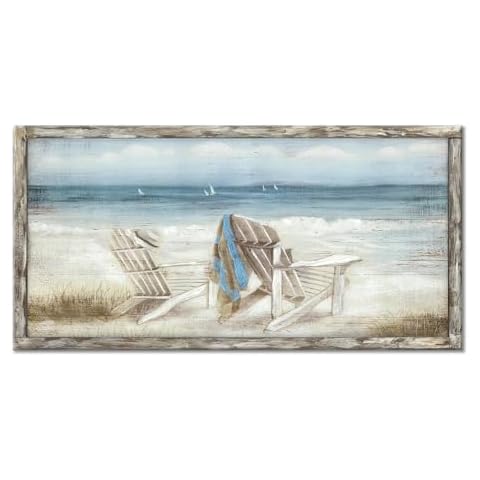 Coastal Abstract Seascape Canvas Wall Art Beach Chair on Sand Painting Artwork Print for Bedroom Living Room(40"*20") Cover