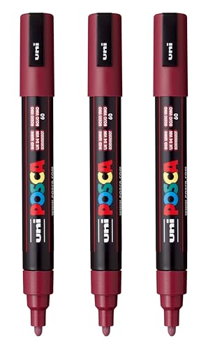 Image of posca PC-5M Water-Based Paint Markers, Reversible Medium Tip (1.8-2.5mm), Red Wine, 3 Count